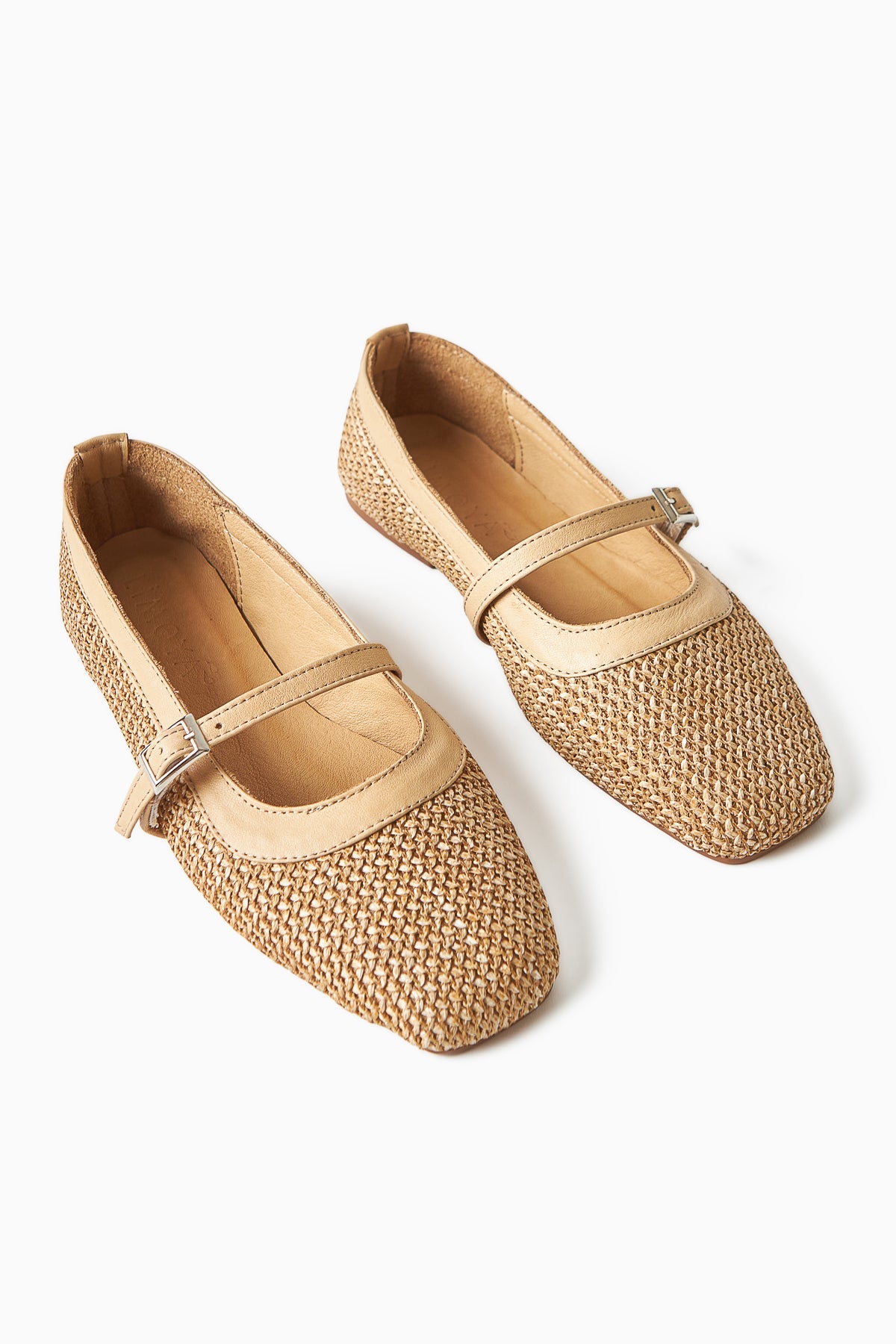Remza Women's Ballet Flat with Buckle, Comfortable Daily Shoe, Straw Woven Texture