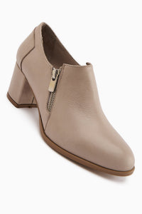 Leona Genuine Leather Beige Zipper Detailed Women's High Heel Shoe