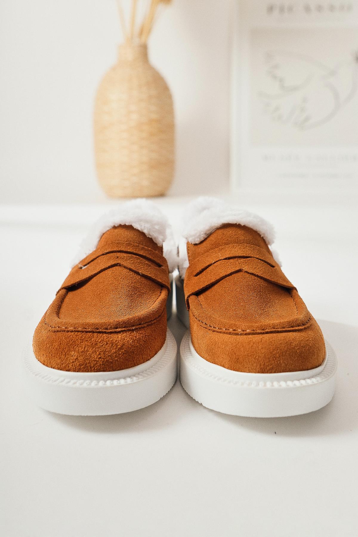 Tommie – Genuine Leather Cognac Suede Fur-Lined Casual Shoe (Women)