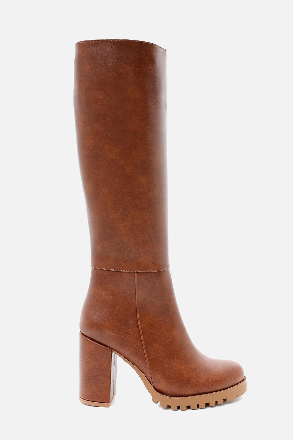 Elias – Cognac Zippered Platform Block Heel Knee-High Boot (Women)