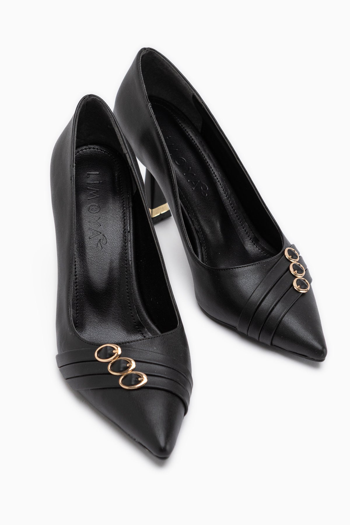 Lavina Black Strap Gold Heeled Pointed Toe Women’s Stiletto