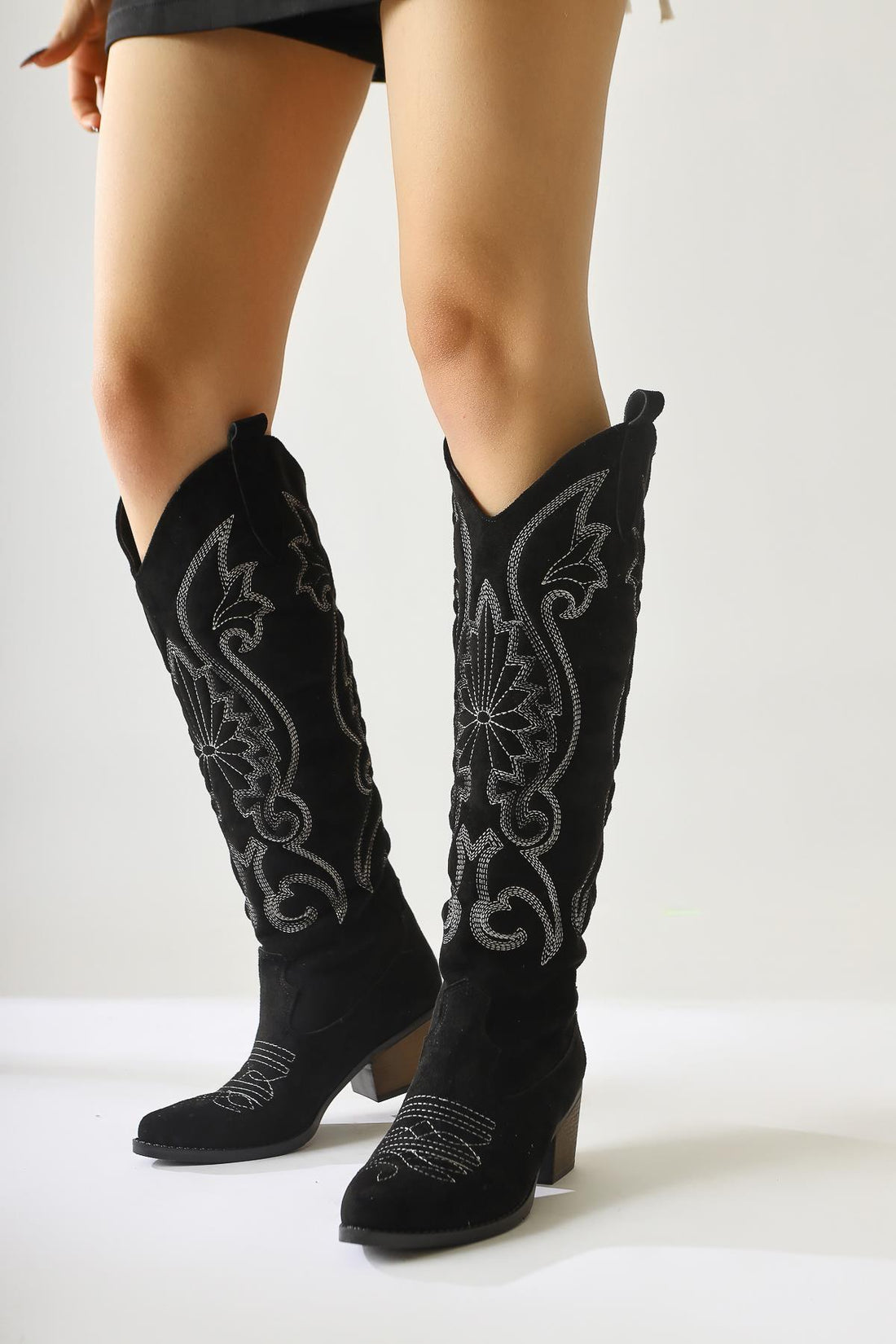 Dani Black Suede Embroidered Pointed Toe Western Boot