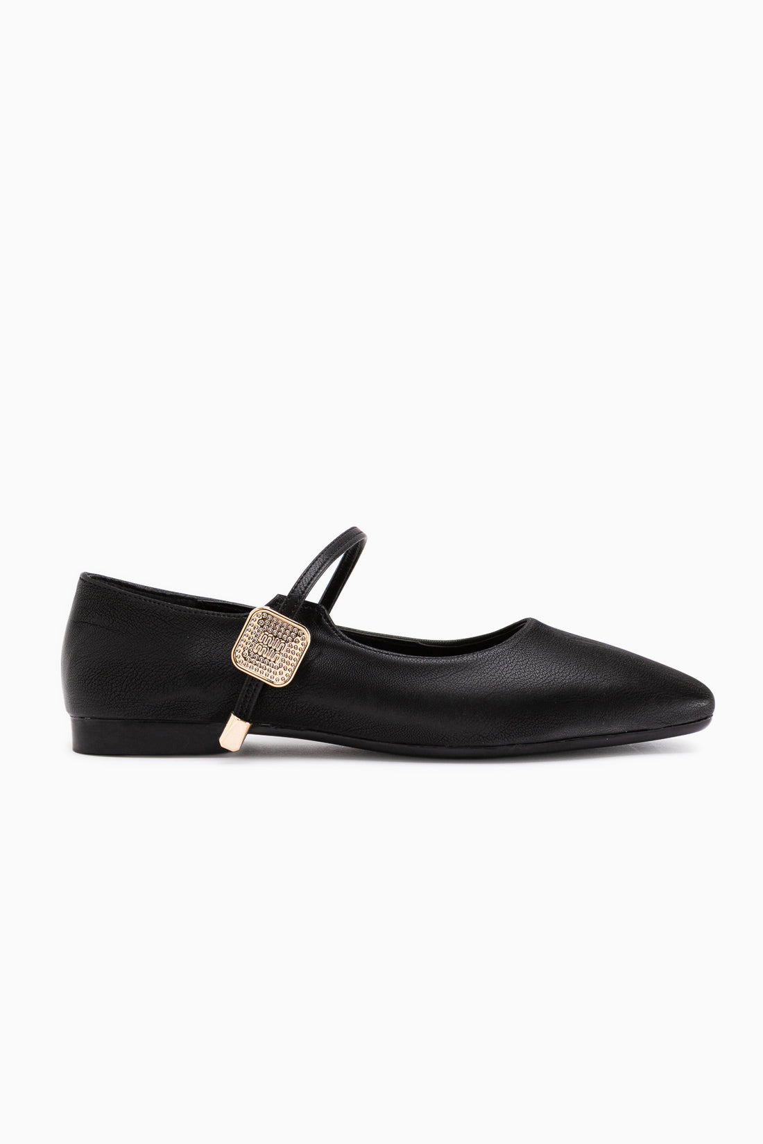 Amilia Black Buckle Detailed Square Toe Women’s Ballet Flats