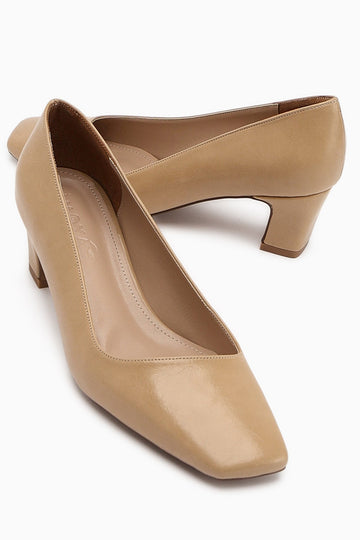 Jelina Beige Chunky Heeled Women's Shoes