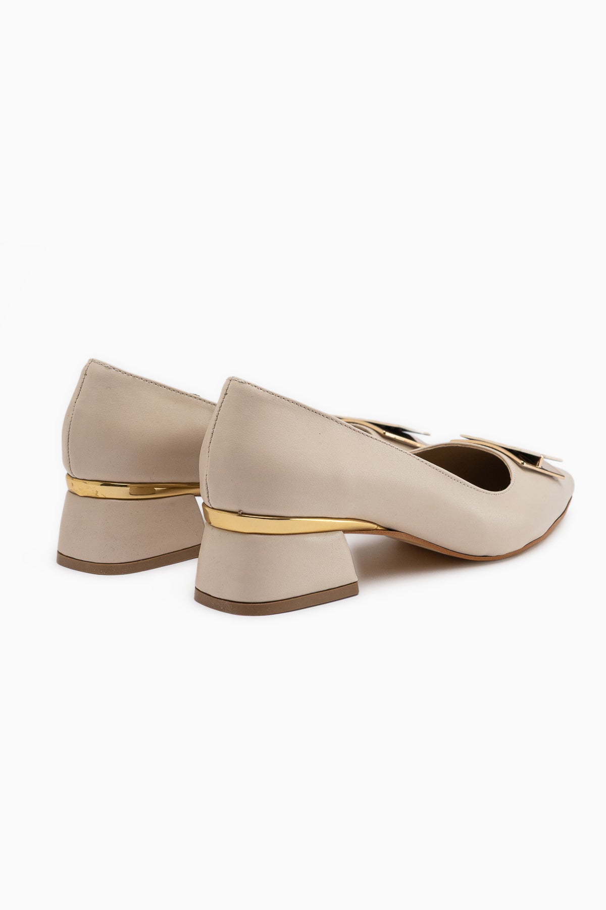Cindie Nud Asymmetrical Buckle Detailed Women’s Heeled Shoes