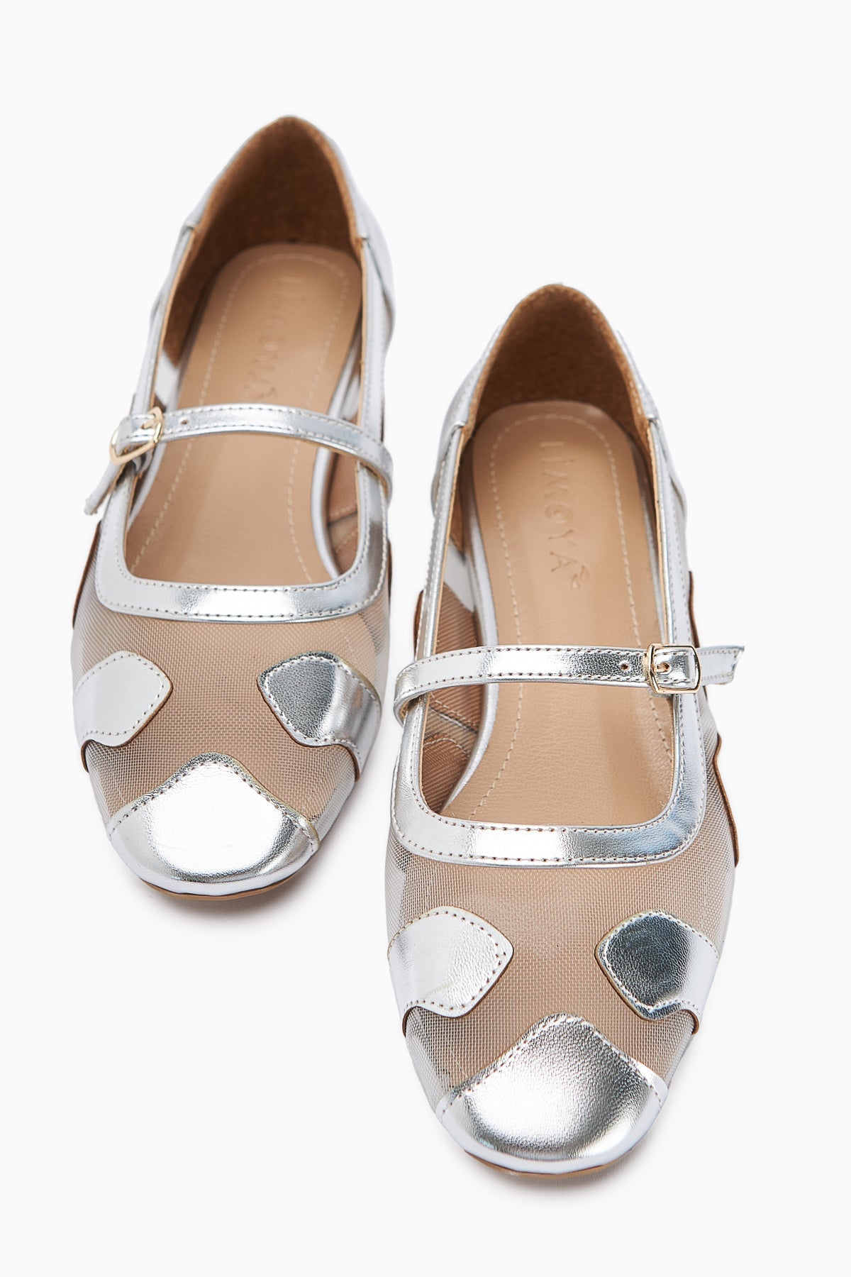 Diora Silver Tulle Detail Buckled Women's Ballet Flat
