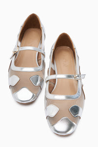 Diora Silver Tulle Detail Buckled Women's Ballet Flat