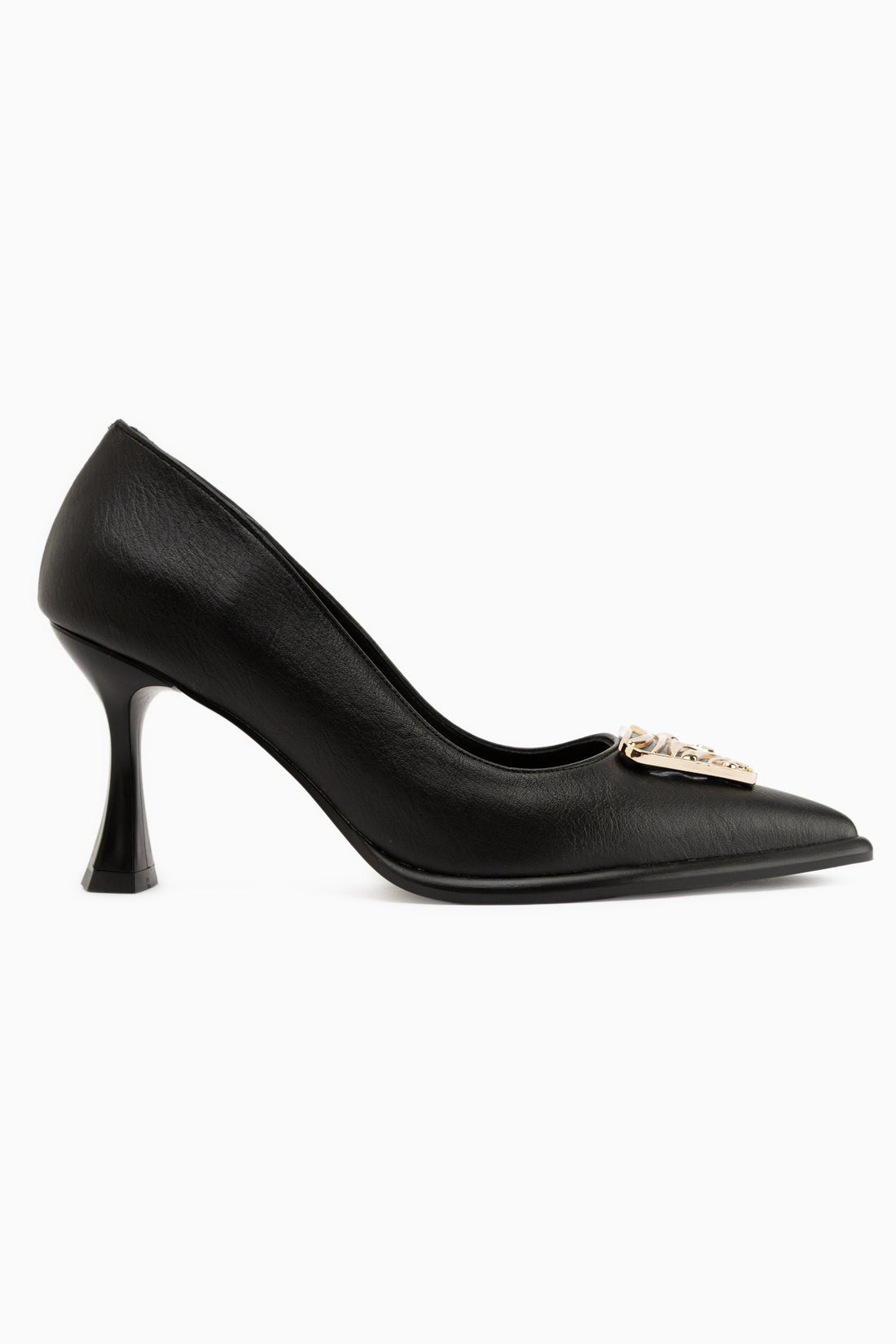 Danya Genuine Leather Black Buckled Women’s Heeled Shoes