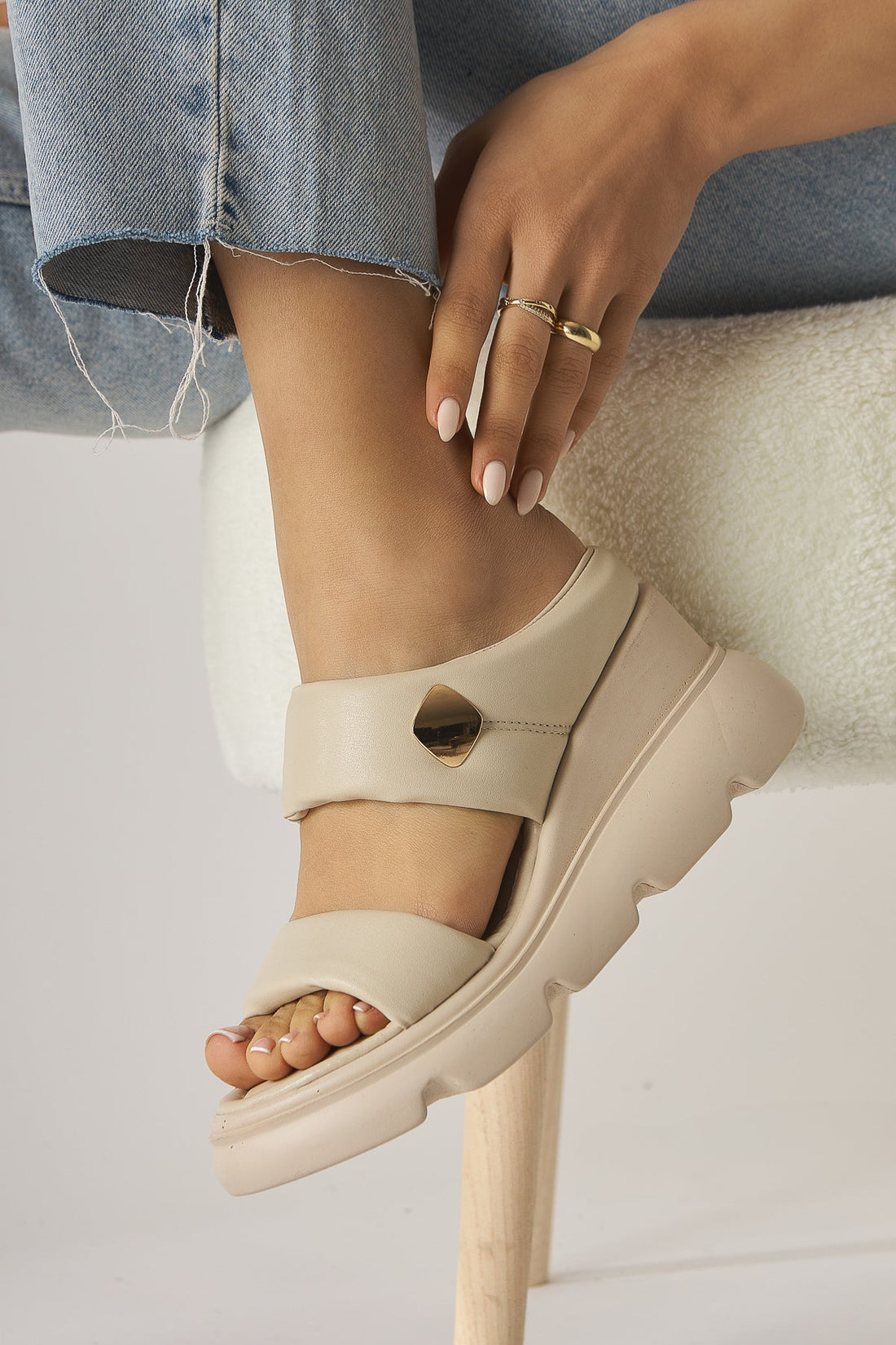 Susi Beige High Heel Fluffy Women's Slippers