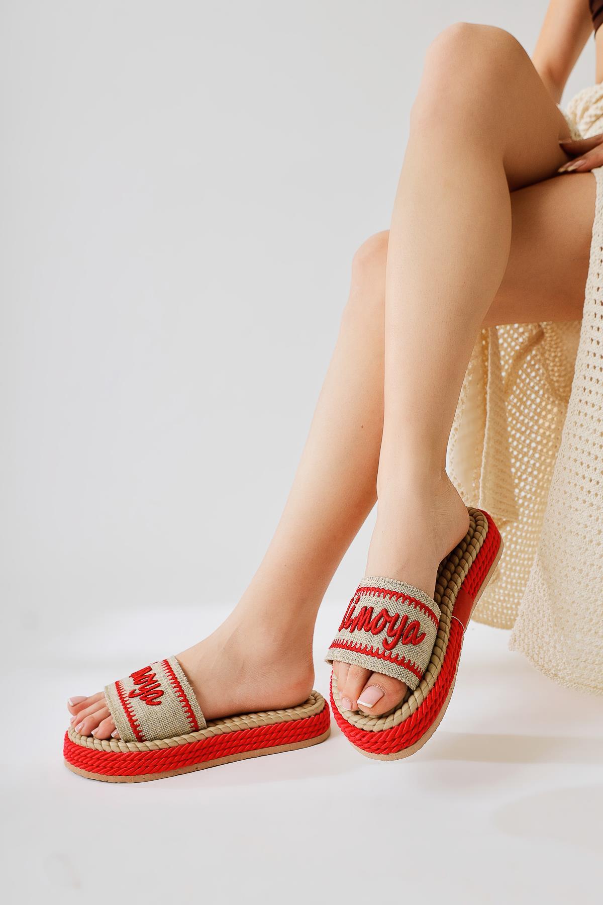 Vasana – Red Soft-Textured Thick-Sole Rope Slide (Women)
