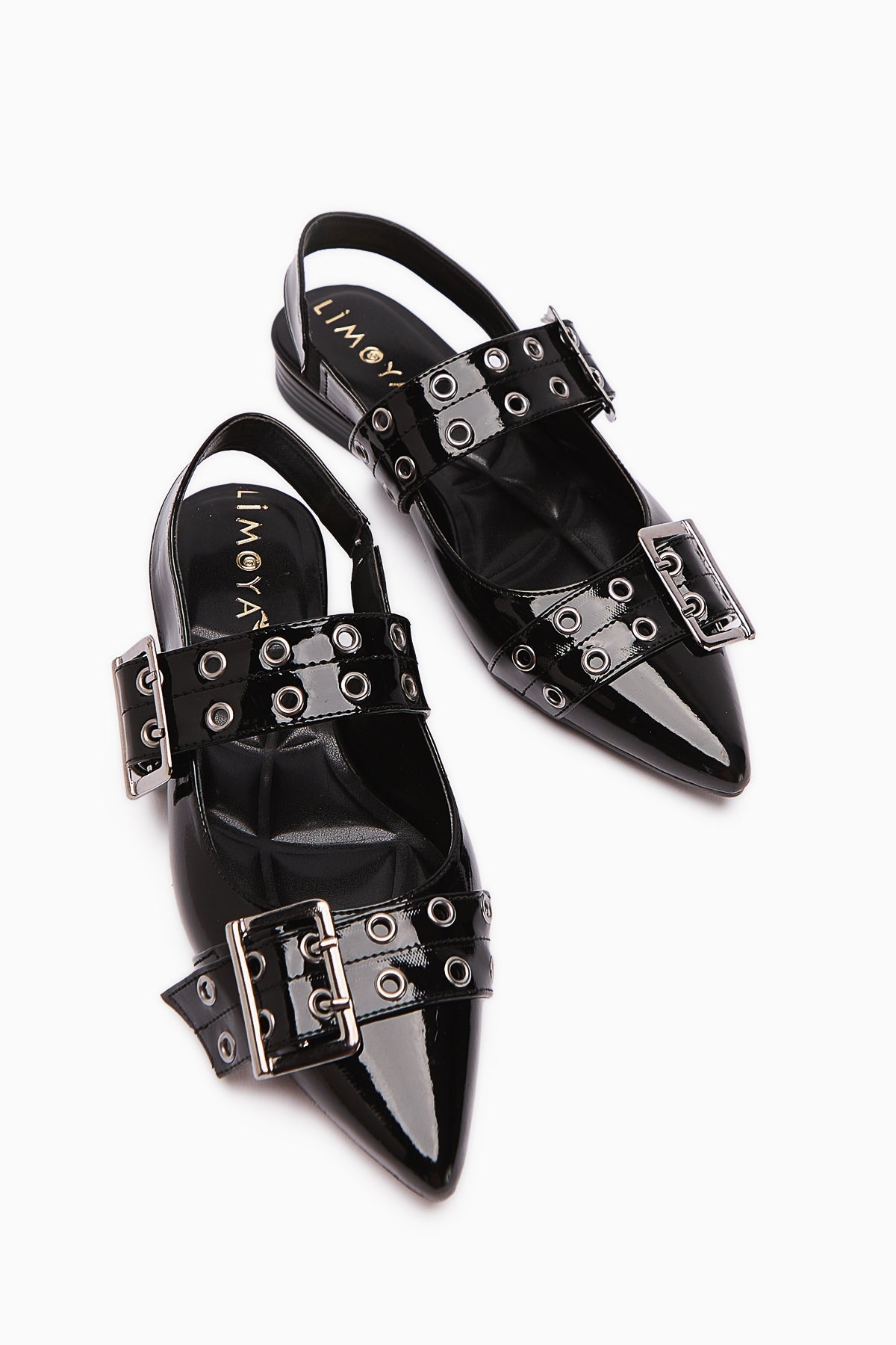 Davin Black Patent Belted Pointed Toe Women's Sandal