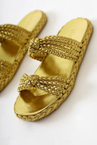 Nessa Gold Patent Woven Strap Slippers