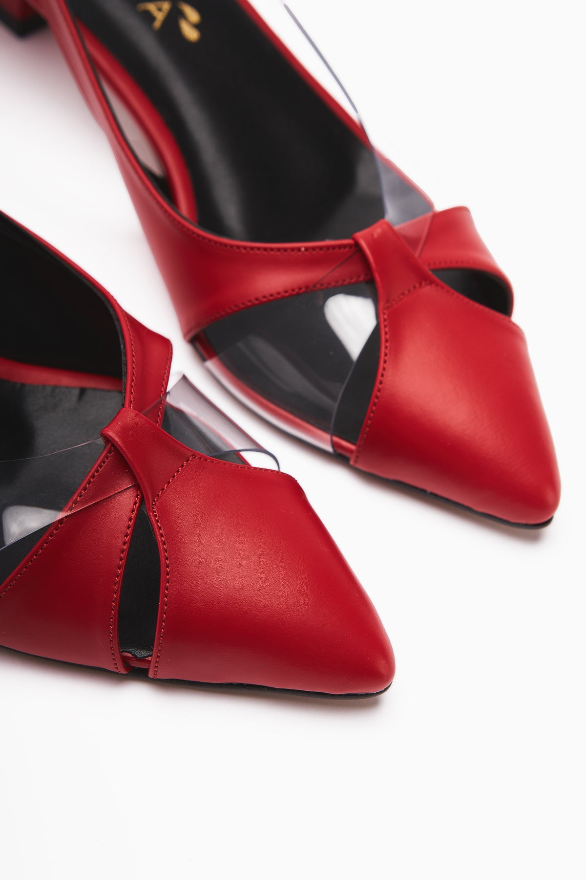 Fenja Red Transparent Edged Short Heeled Shoes