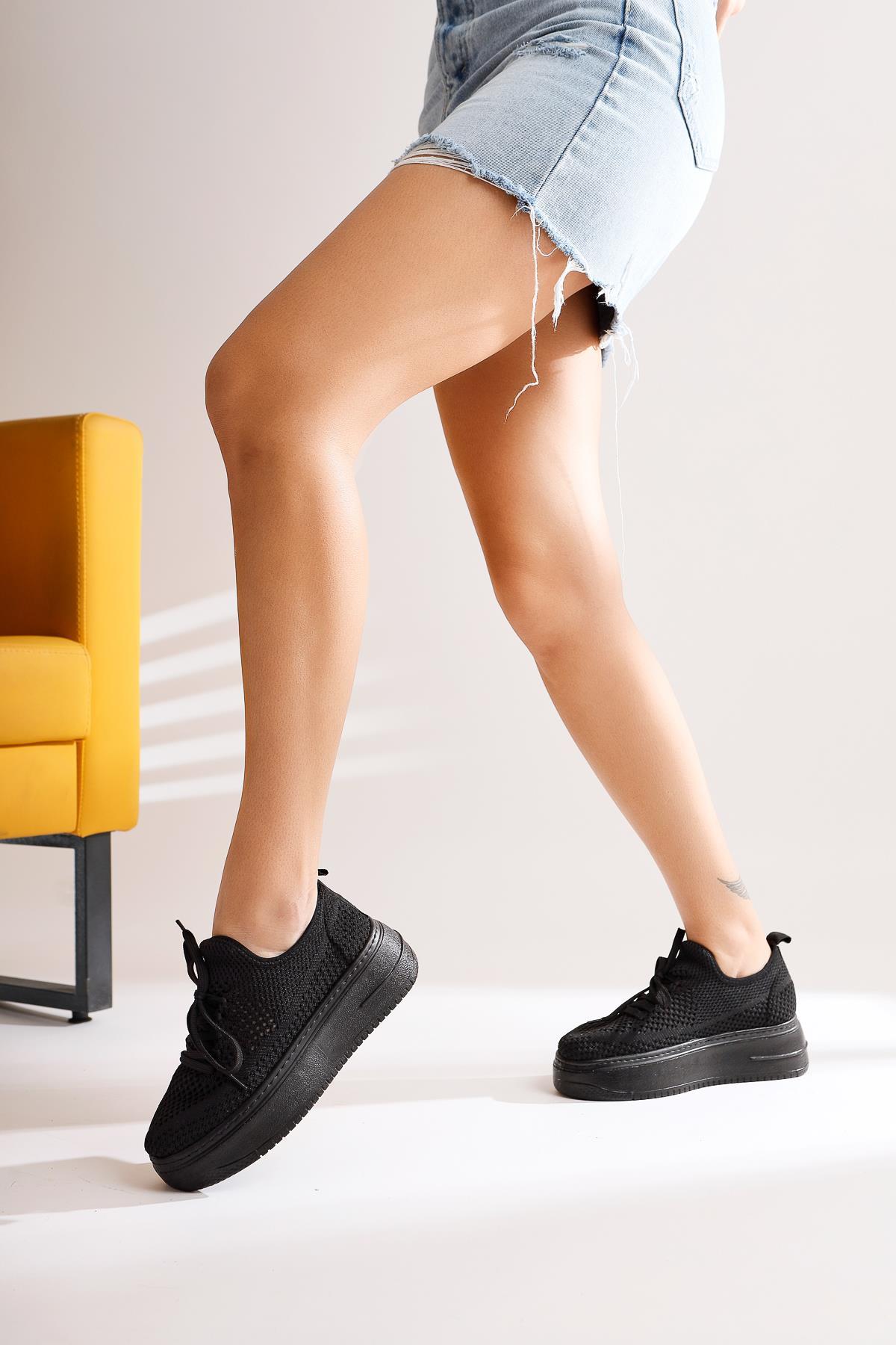 Benito Black Knit Stretch Thick-Sole Sneakers