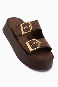 Jenet Brown Suede Double Strap Women’s Slippers