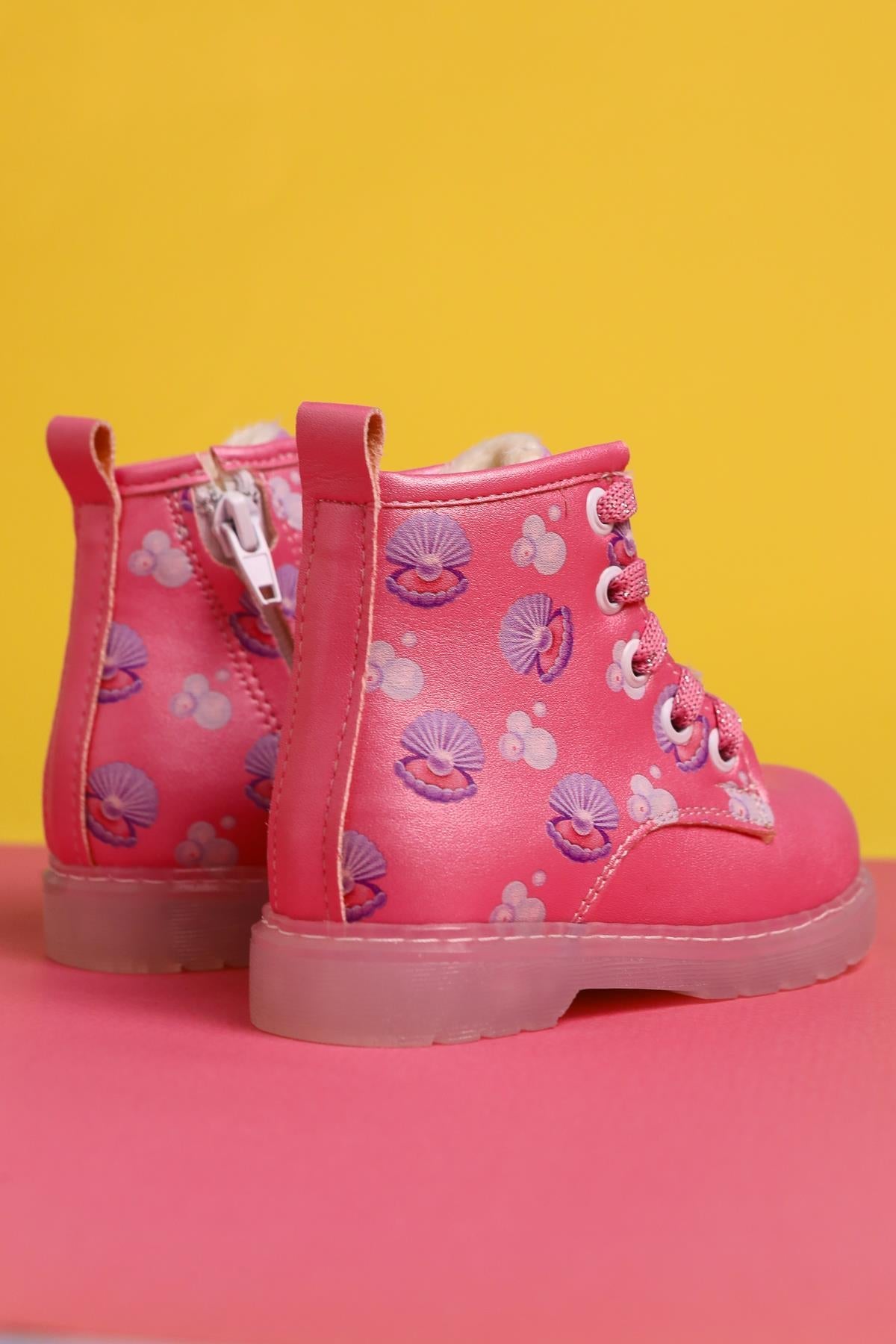Gianna Pink Sea Creature Print Lace-Up Light-Up Baby Boots