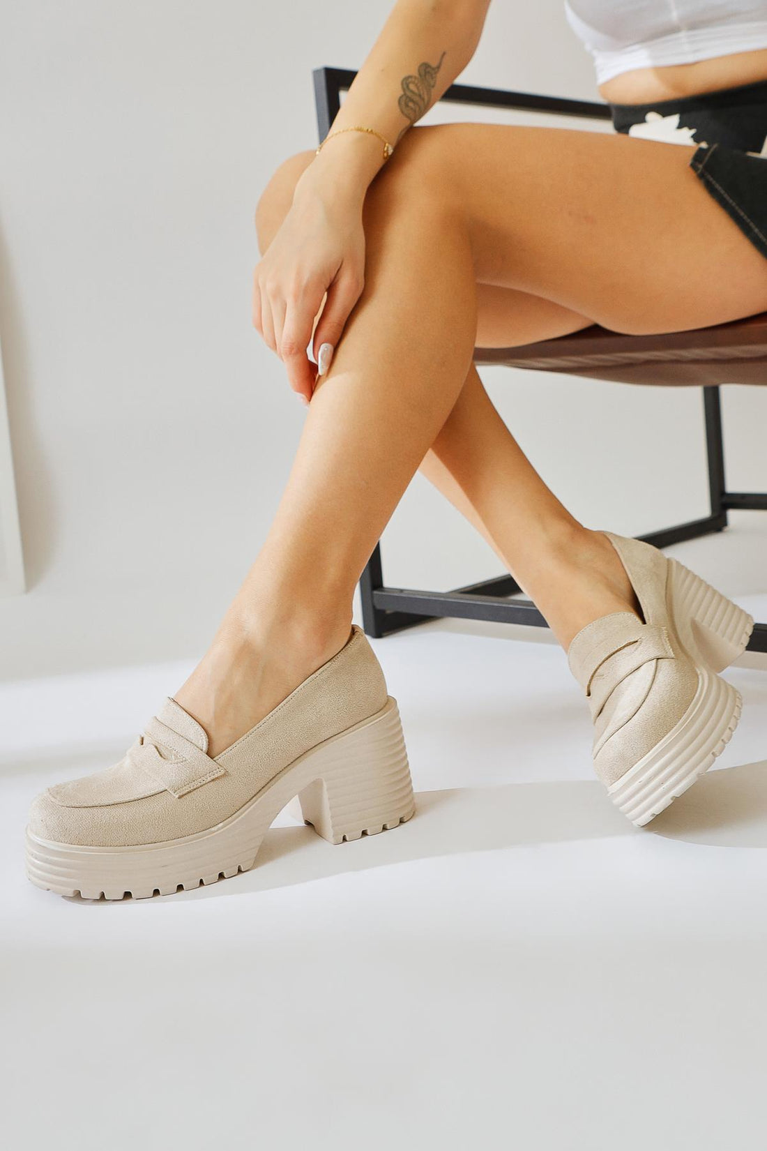 Alinne Beige Suede Moccasin with Thick Platform Sole