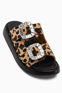 Esila Genuine Leather Leopard Stone Women’s Slippers