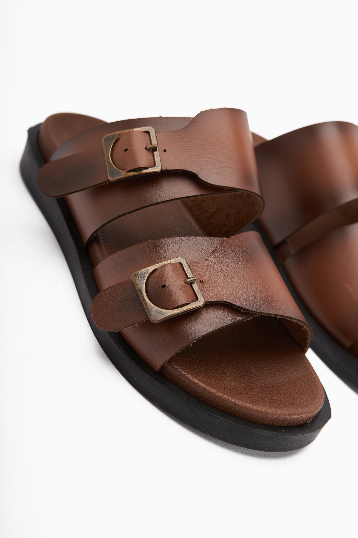 Soha – Cognac Double-Strap Flat Slide (Women)
