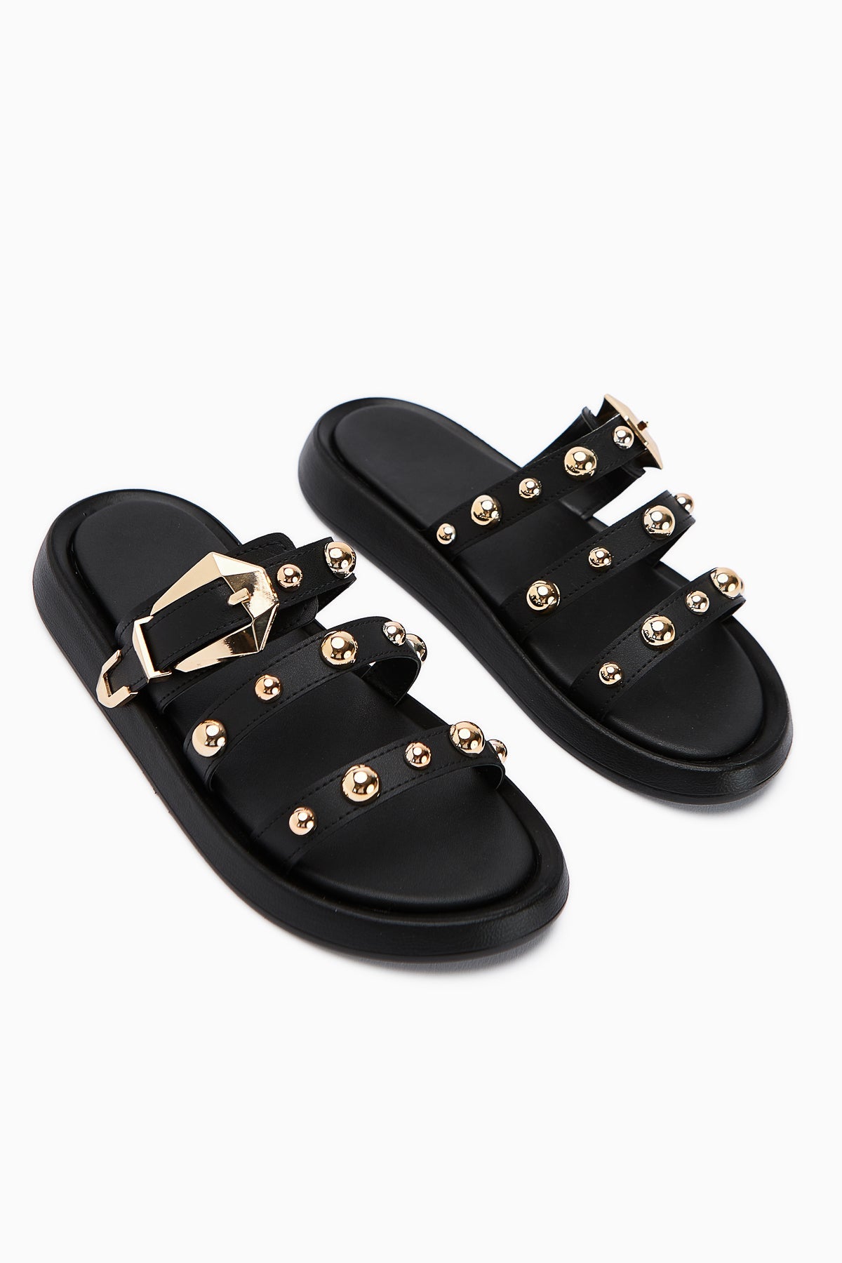 Wiola Black Pearl Detail Buckled Comfort Women's Slipper