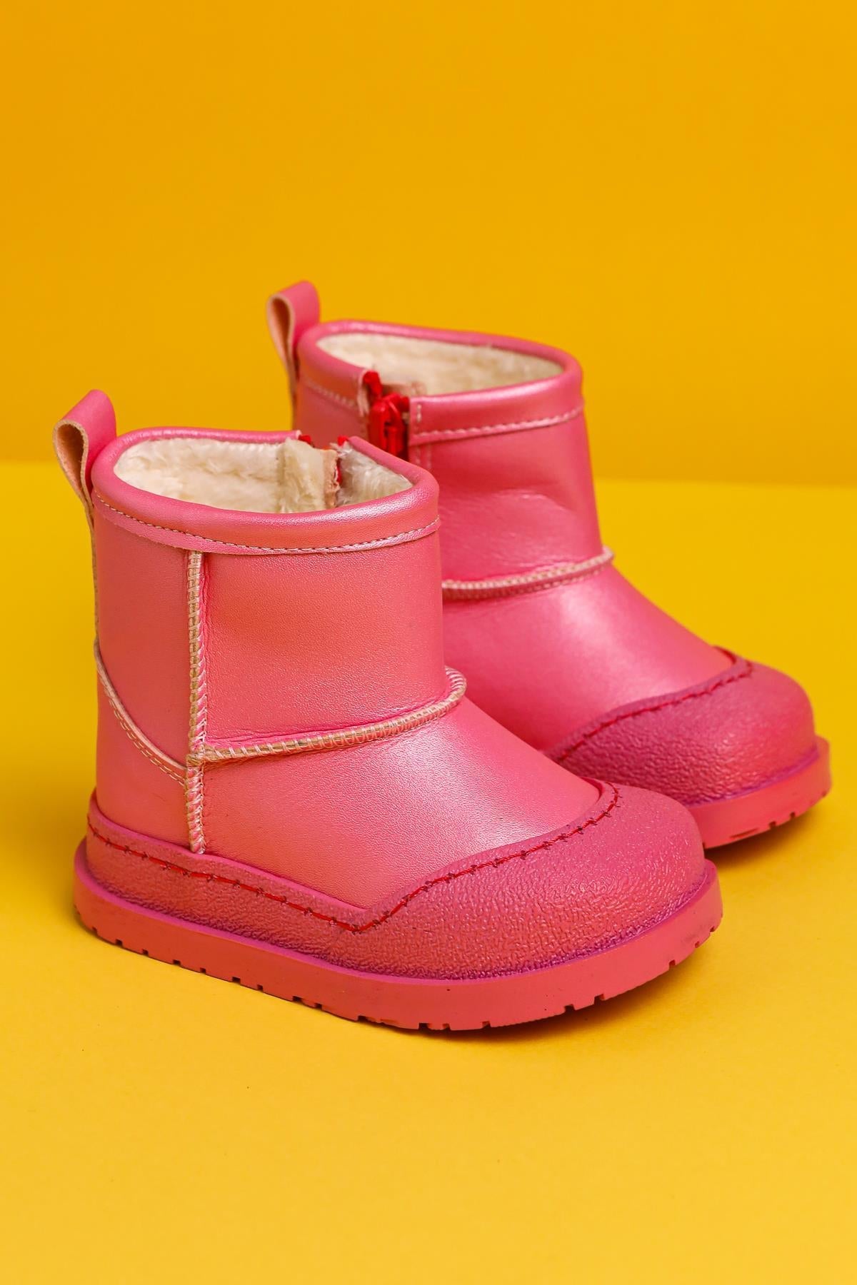 Gilla Fuchsia Reverse Stitch Detail Fur-Lined Baby Boots