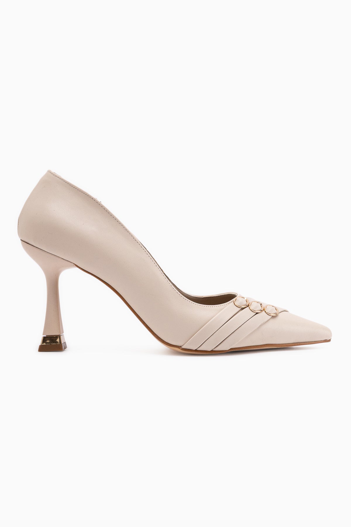 Lavina Beige Strappy Gold Heeled Pointed Toe Stiletto