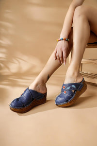 Alto Genuine Leather Sax Wedge Slipper with Distressed Sole and Comfort Design