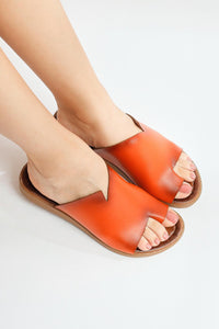 Nita Genuine Leather Orange Asymmetric Cut Mustard Slides