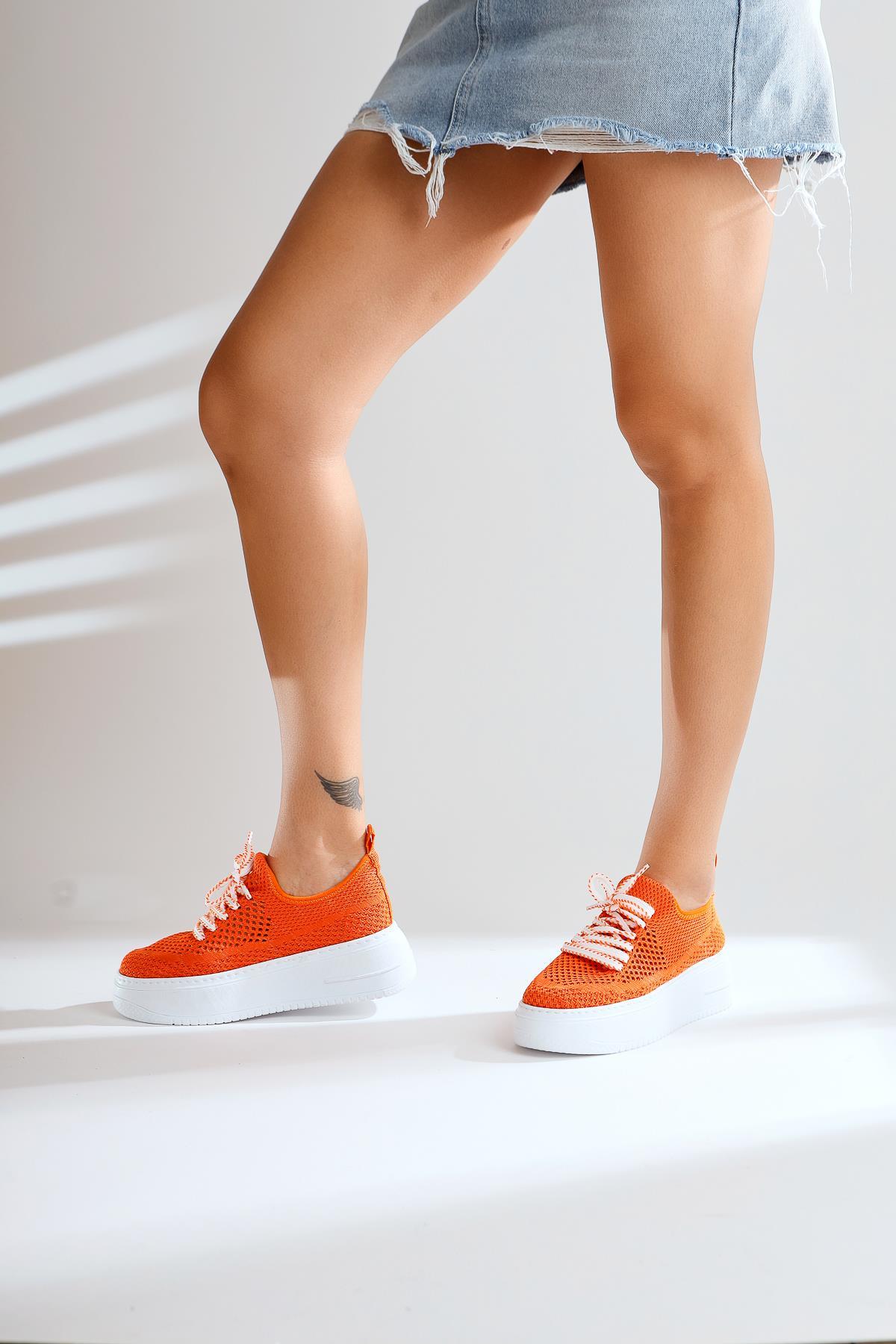 Benito Orange Knit Stretch Thick-Soled Sneakers