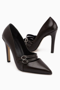 Blanka Brown Double Buckle Stiletto Women's High Heel Shoe