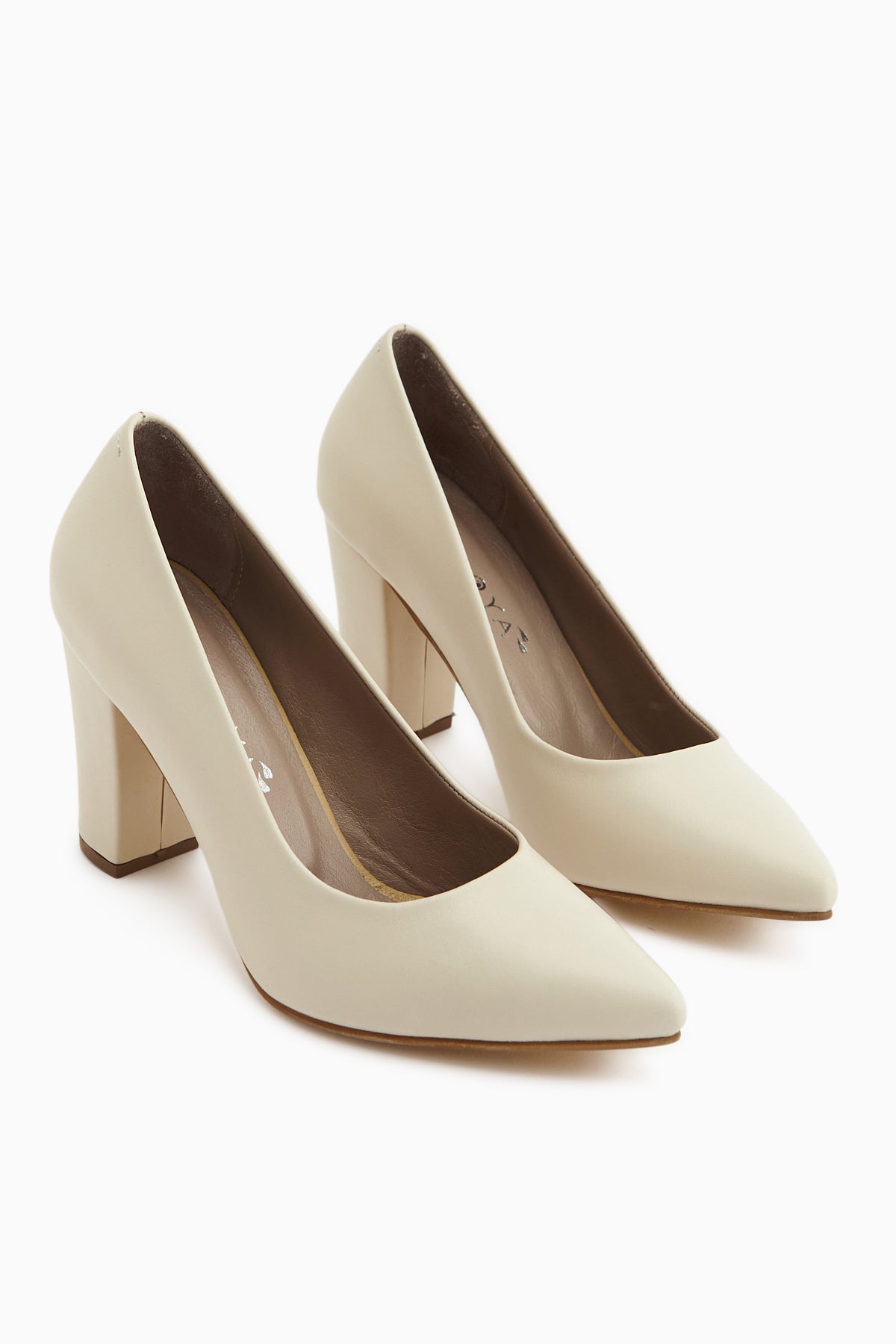 Emily Genuine Leather Beige Thick Heeled Women’s Shoes