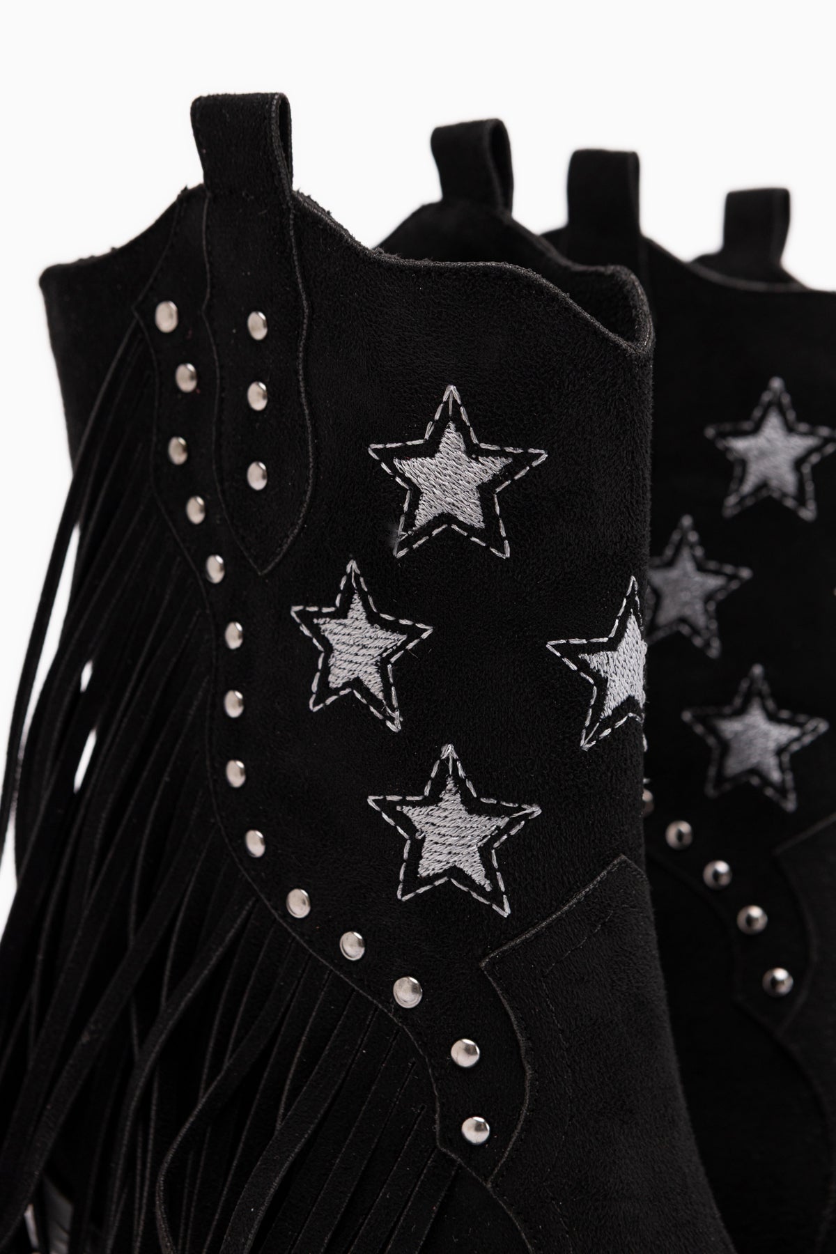 Valeria Black Suede Fringed Star Detailed Women’s Boots