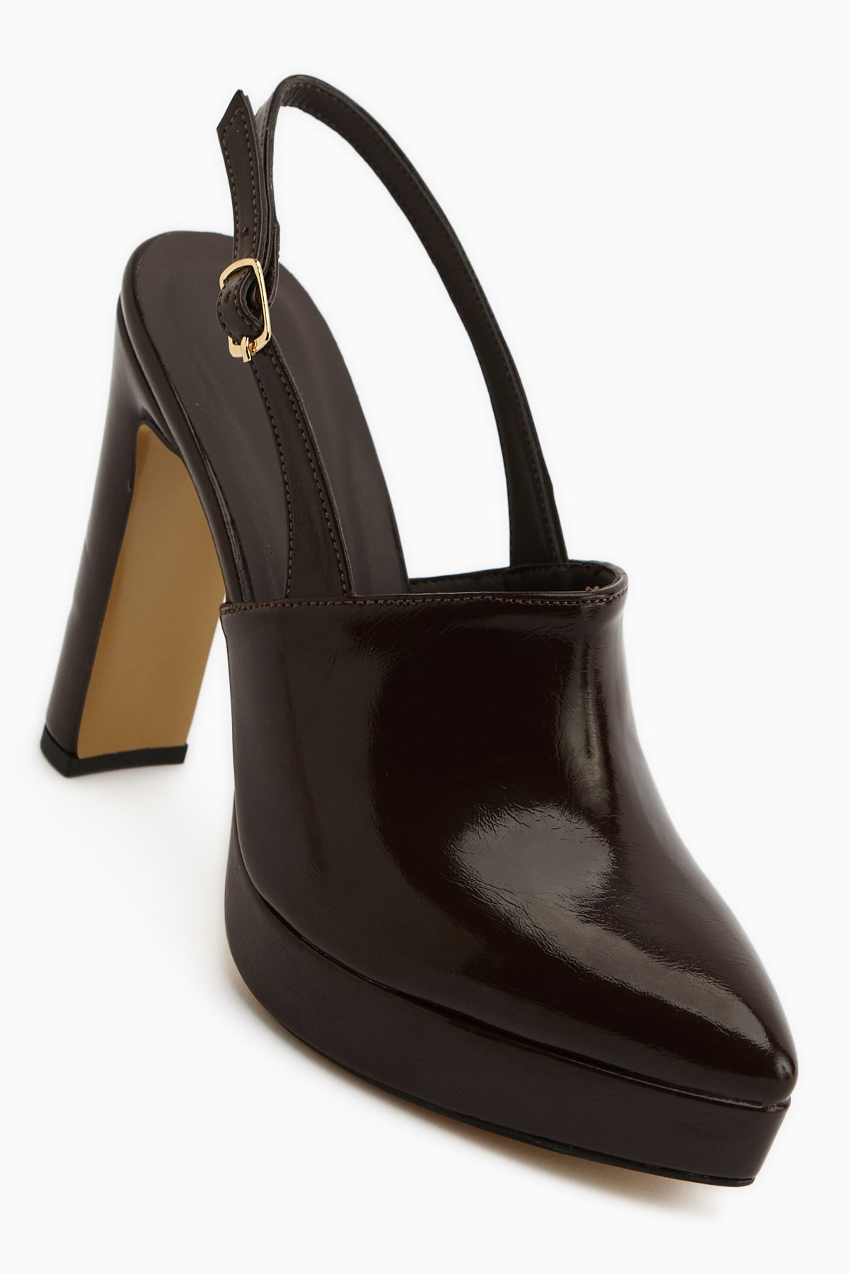 Marlen Brown Pointed Toe Slingback Platform Heeled Women’s Shoes