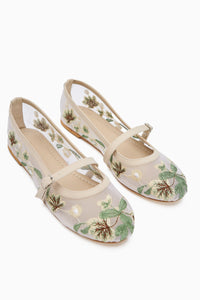 Jolin Nude Embroidered Buckled Women's Ballet Flat