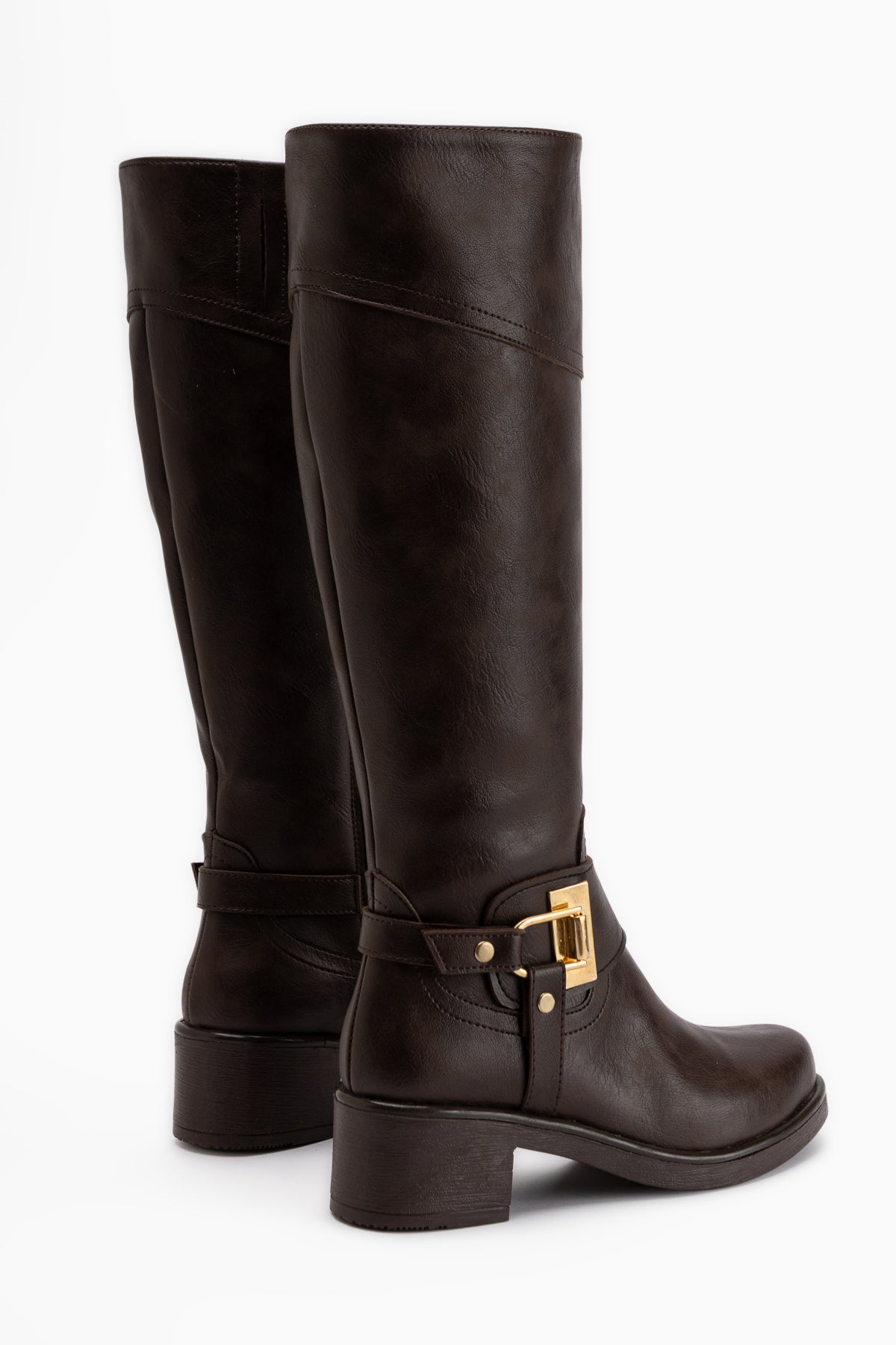 Hope Brown Buckled Thick Heeled Women’s Boots