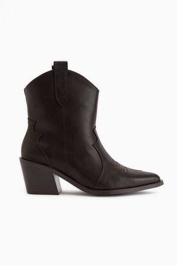 Joo Brown Pointed Toe Embroidered Western Boots