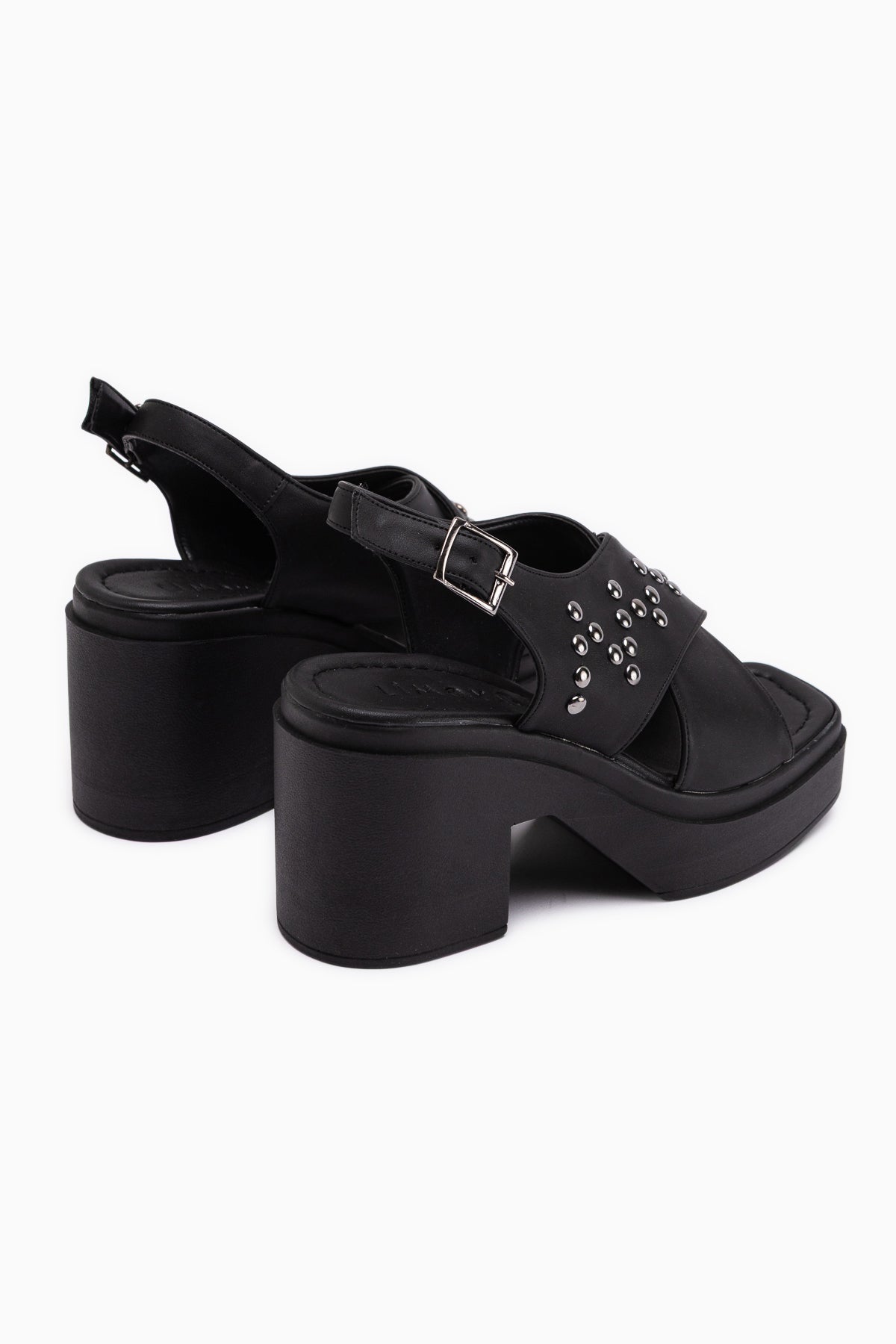 Dorela Black Studded Cross Strap Thick Band Women’s Sandal