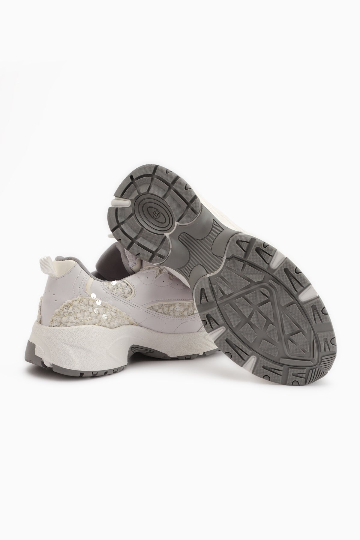 Rozhin White Sequined Thick Sole Women's Sport Shoes
