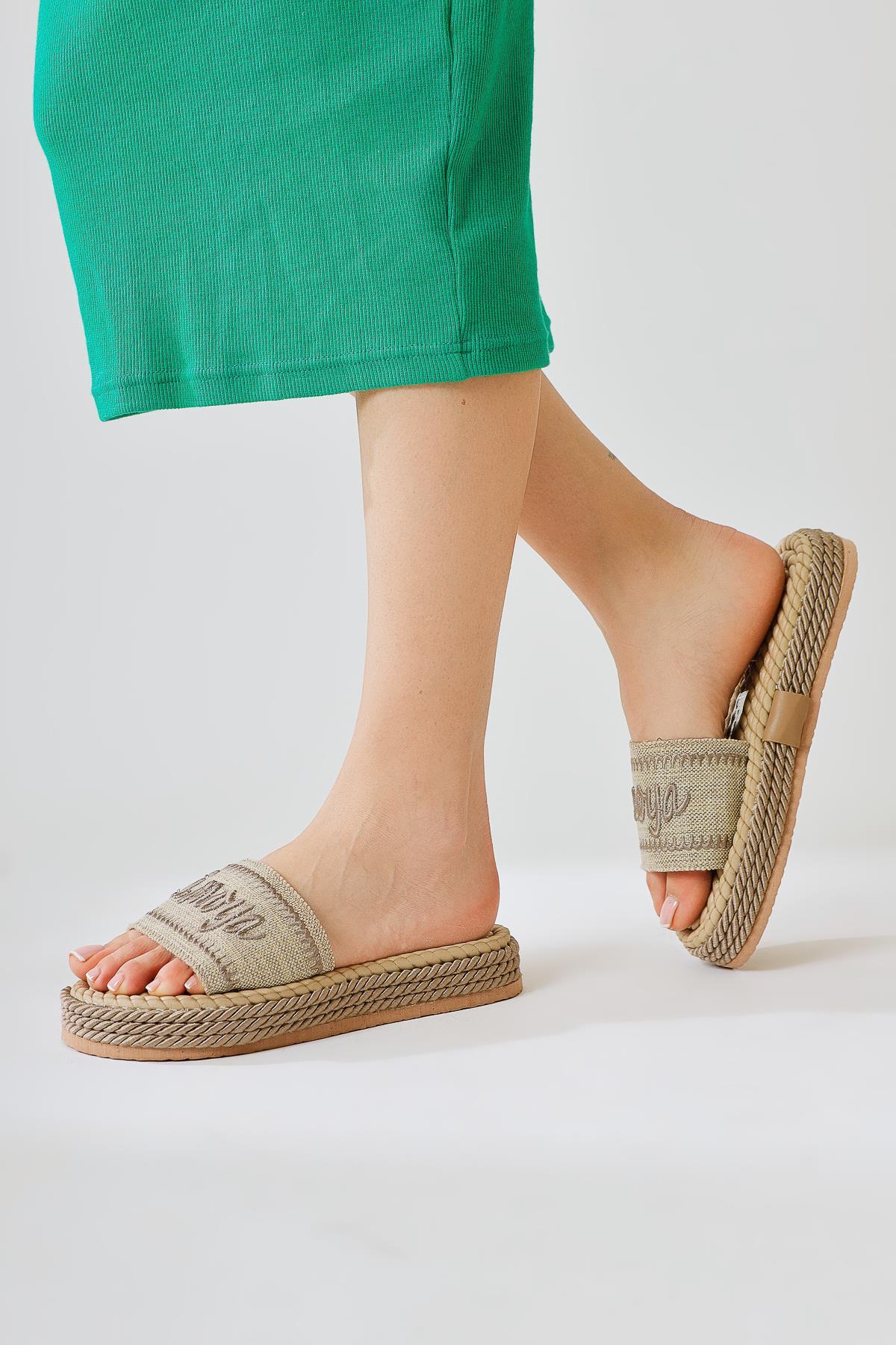Vasana – Taupe Soft-Textured Thick-Sole Rope Slide (Women)