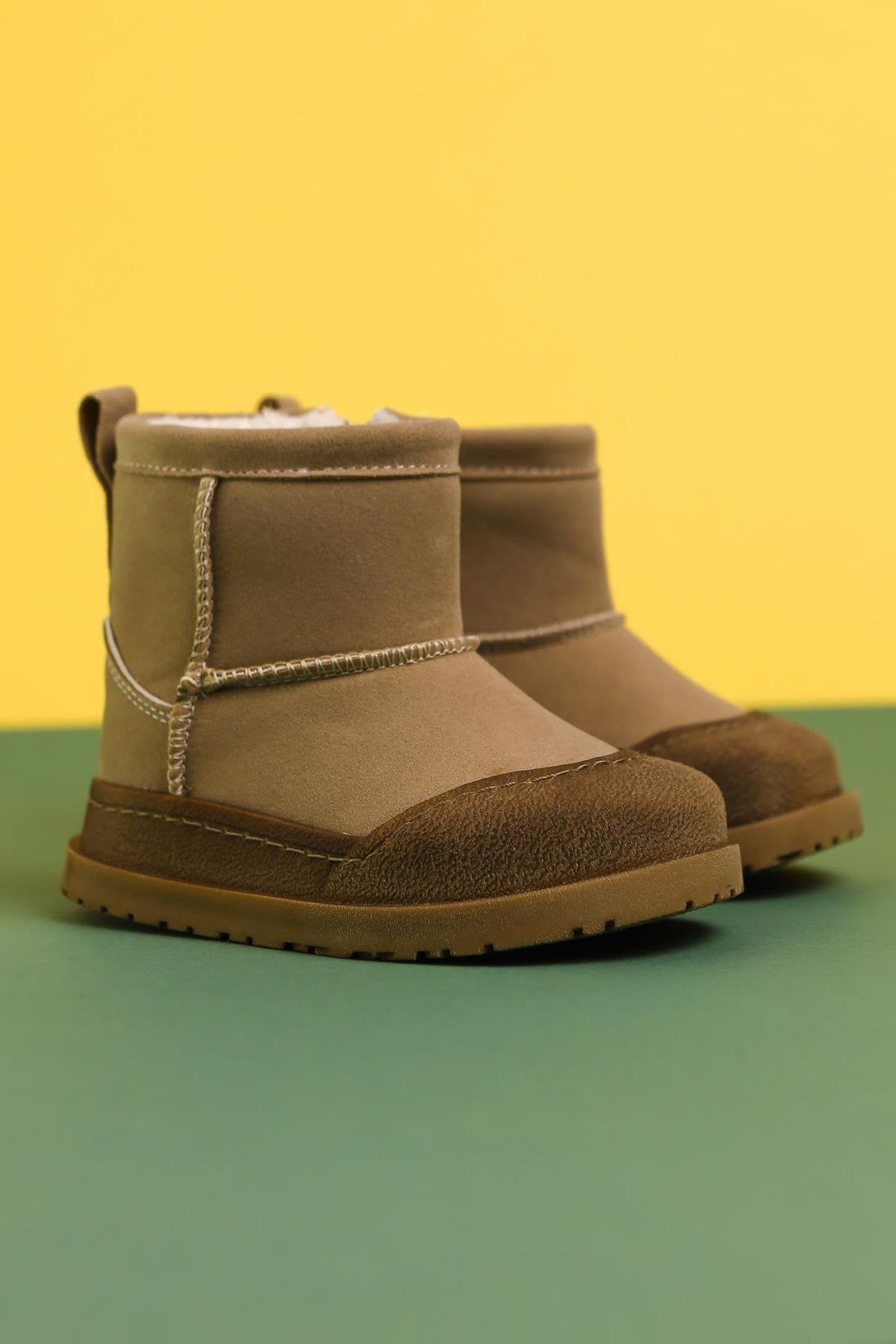 Gilla Mink Suede Boots with Reverse Stitching and Fur Lining for Babies