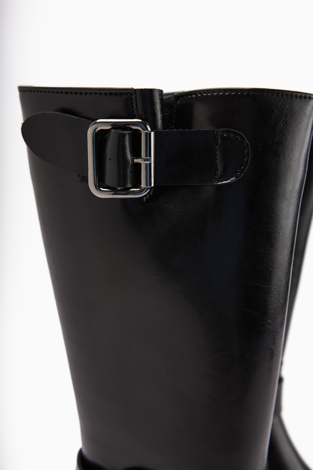 Beris Black Buckle Detail Platform High Heel Women's Boot