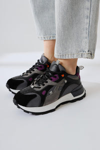 Siska Black Suede Lace-Up High Sole Women’s Sneakers