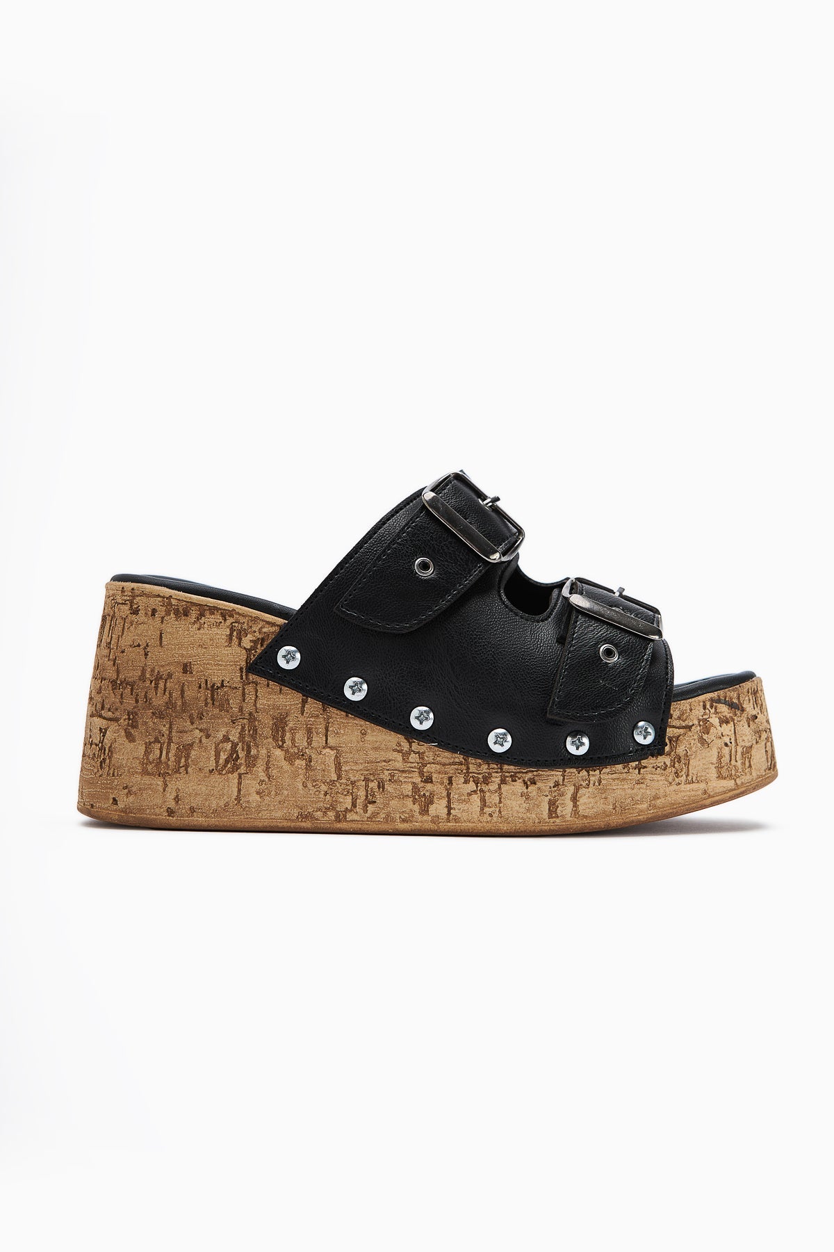 Ratka Black Double-Strap Platform Heeled Women's Slippers