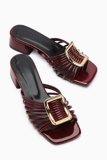 Greta – Burgundy Patent Buckle-Detail Low-Heel Slide (Women)