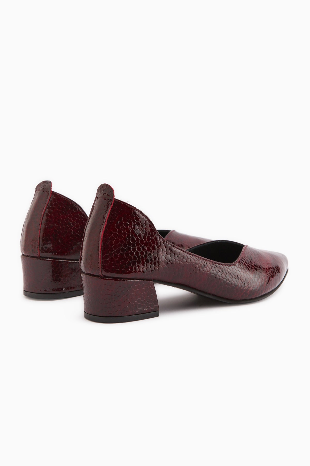 Samia Genuine Leather Burgundy Snake Pattern Thick Heeled Women’s Shoes