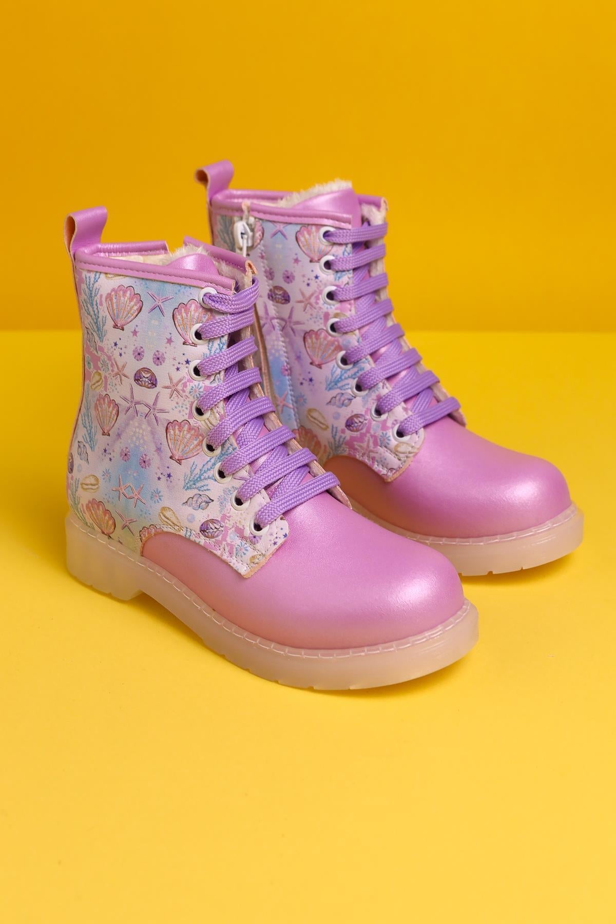 Fideli Purple Sea Life Print Light-Up Lace-Up Kids' Boots