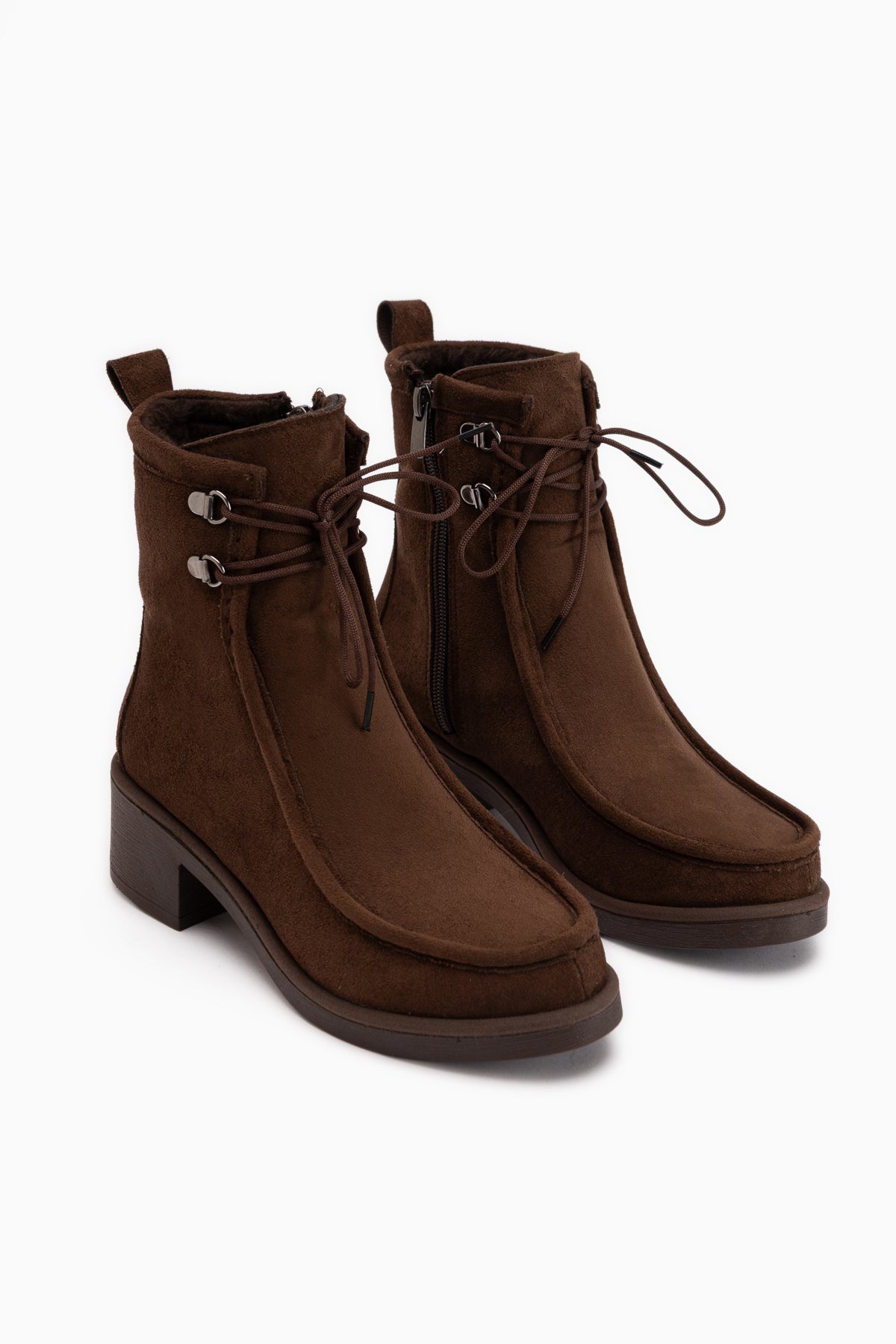 Joey Coffee Suede Lace-Up Chunky Heeled Women’s Boots