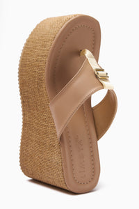 Tania Nude Toe-Post Straw-Soled Wedge Women's Slippers