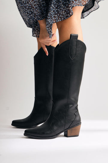 Lhena – Black Western Pull-On Knee-High Boot