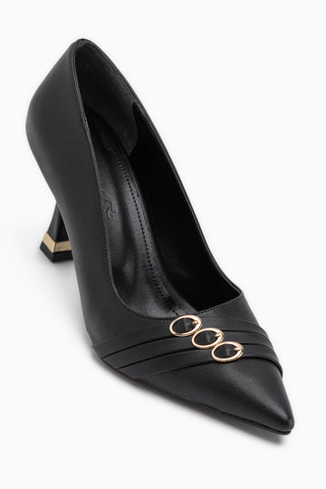 Lavina Black Strap Gold Heeled Pointed Toe Women’s Stiletto